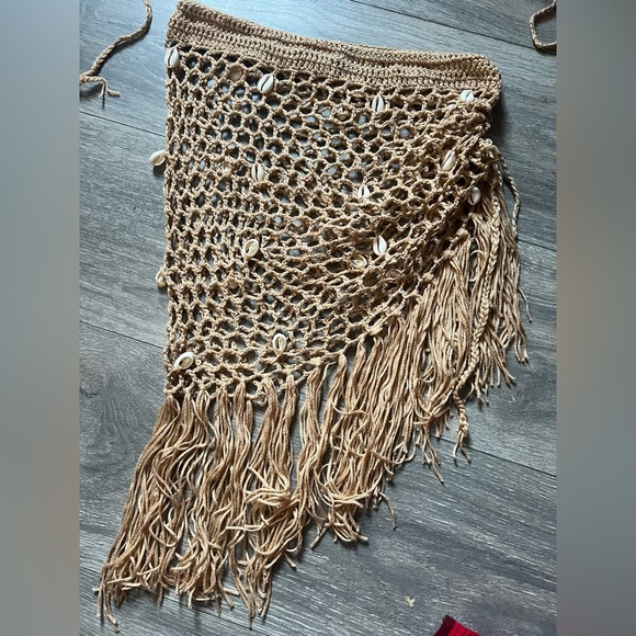 SHEIN Puka Shell Tan Crochet Bikini w Matching Drawstring Sarong Skirt. Size M L - Picture 14 of 16